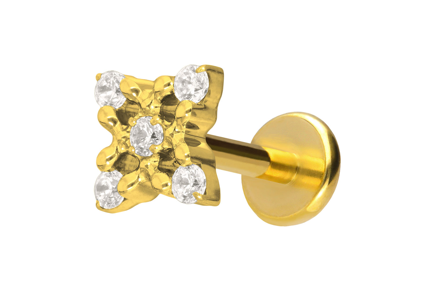 Titan Labret Piercing mit Push Fit KRISTALLBLUME